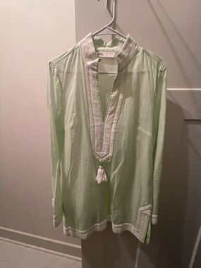 Tory Burch Mint Green Tunic Top with Tassel V-Neck